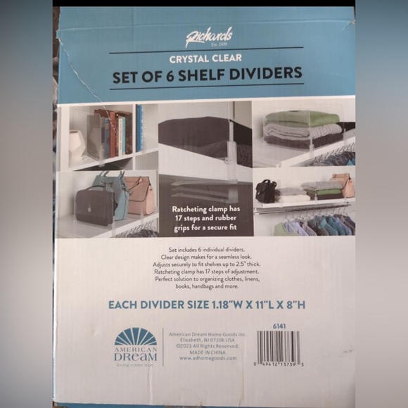 Richards Homewares Acrylic Shelf dividers 6 Pack- Closet Organizer and Storage - Picture 3 of 8
